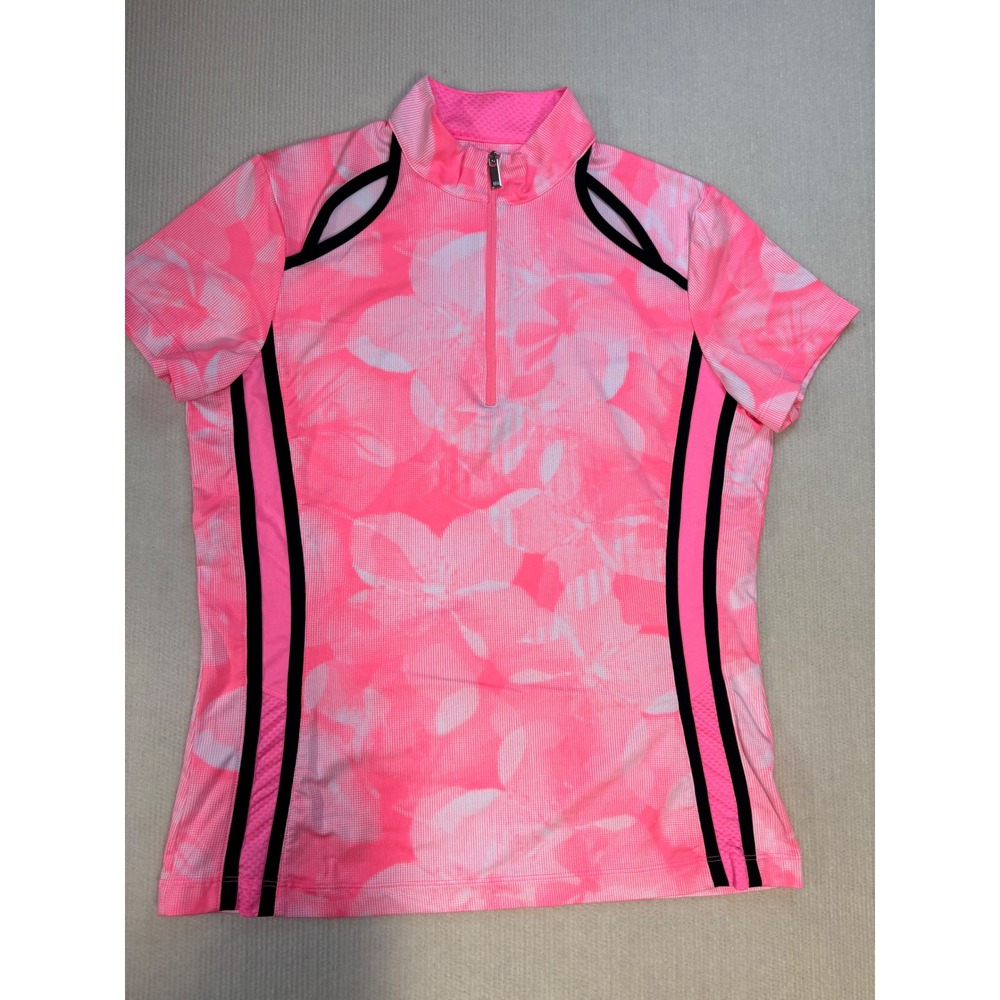Tail White Label Womens Golf Polo Shirt Neon Pink Floral Quarter Zip Mock Neck M